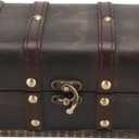 Small Treasure Chest,Vintage Wooden Box,Wooden Jewelry Box,with Mini Metal Lock for Storing Jewelry Treasure Pearl,16 x 12 x 9.5cm