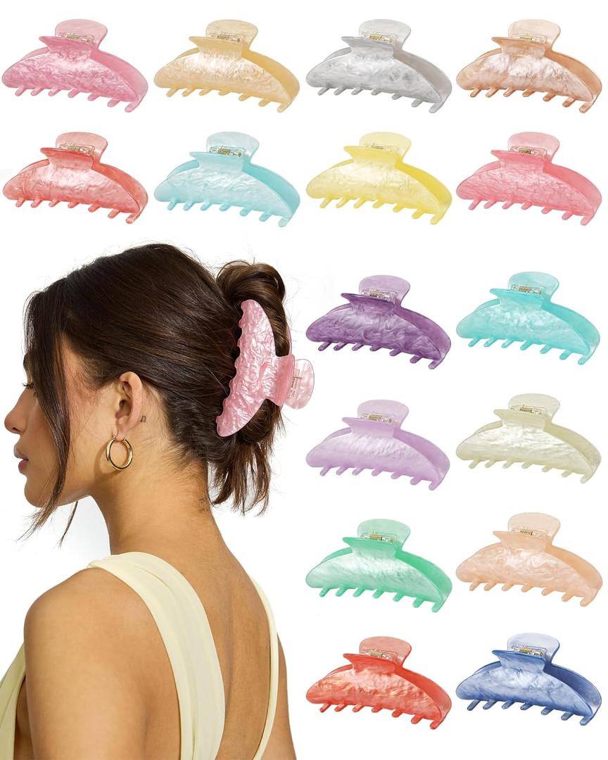 16 Pack Hair Claw Clips for Women - Large Non-Slip Acrylic Hair Claws for Thick Thin Hair, Cute Hair Barrettes Elegant & Durable, Fashion Hair Accessories Stylish Jaw Clips for Girls DIY Gift