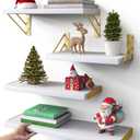 BAYKA Wall Shelves for Bedroom Decor, Floating Wall Shelves for Living Room Kitchen Storage, Wall Mounted Rustic Wood Shelves for Kids Books, Small Shelf for Bathroom (White and Gold ,Set of 4)