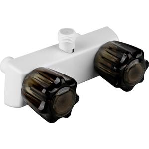 RV Shower Faucet Camper Shower Faucet Replacement, 4” Shower Valve Diverter Assembly with Dual Smoked Acrylic Knobs for Outside and Inside Bathroom, White