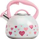 Paris Hilton Whistling Stovetop Tea Kettle, Stainless Steel with Iridescent Heart Design, Soft Touch Handle, 2.5-Quart, Iridescent