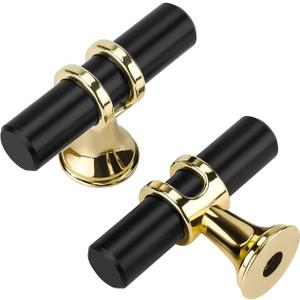 Rergy Cabinet Handles Drawer Pulls and Knobs, 8Pack Black and Gold Single Hole, Kitchen Hardware for Dresser Handle Zinc Alloy Furniture Pull (Black&Gold)