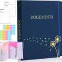 XKDOUS Document Organizer Linen Folio Folders with 9 Pockets, 3-Ring Accordion Storage Binders Expanding File Folder for Important Papers, End of Life Planner Book, in Case If I Die File Folder (Navy)