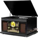 FEKTIK Bluetooth Record Player 10 in 1,FEKTIK 3-Speed Turntable for Vinyl with Speakers, LP to MP3 Converter, CD, Cassette Player, FM Radio, Wireless Streaming | Black
