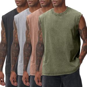 Mens Workout Tank Tops Sleeveless Tee Shirts Men Muscle Shirt Gym Acid Wash T Shirts Running Beach Loose Fit Tee (XL)