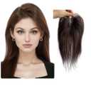 Anemone Borderless Design Lace Human Hair Toppers for Women Clips in False Bangs Fluffy Fringe Hairpiece For Cover Thinning Grey Hair (U 8 * 10 Brown Mid Bangs)