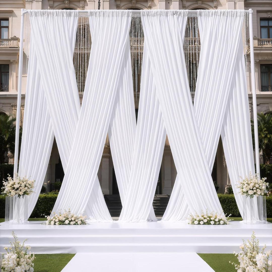50ftx12ft White Backdrop Curtain for Parties, Thick Polyester 10 Panesl 12 ft Long Wedding Photo Backdrop Drapes Back Drop Cloth Drapery for Birthday Photography Background