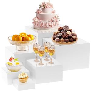 KOLIPI 6Pcs Buffet Risers, Food Risers for Buffet Table, Acrylic Boxes for Display Cube Riser Display Stand for Party Catering Dessert Collectibles, White Set (Size 8", 7", 6", 5", 4", 3")