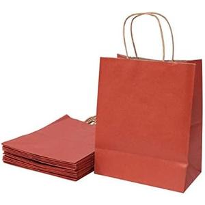 Vanhel 50 PCS Red Paper Gift Bags: 8x4.25x10.5 Inch Bags with Handles, Ideal for Christmas, Halloween, Tail, Commercial & Wedding Events