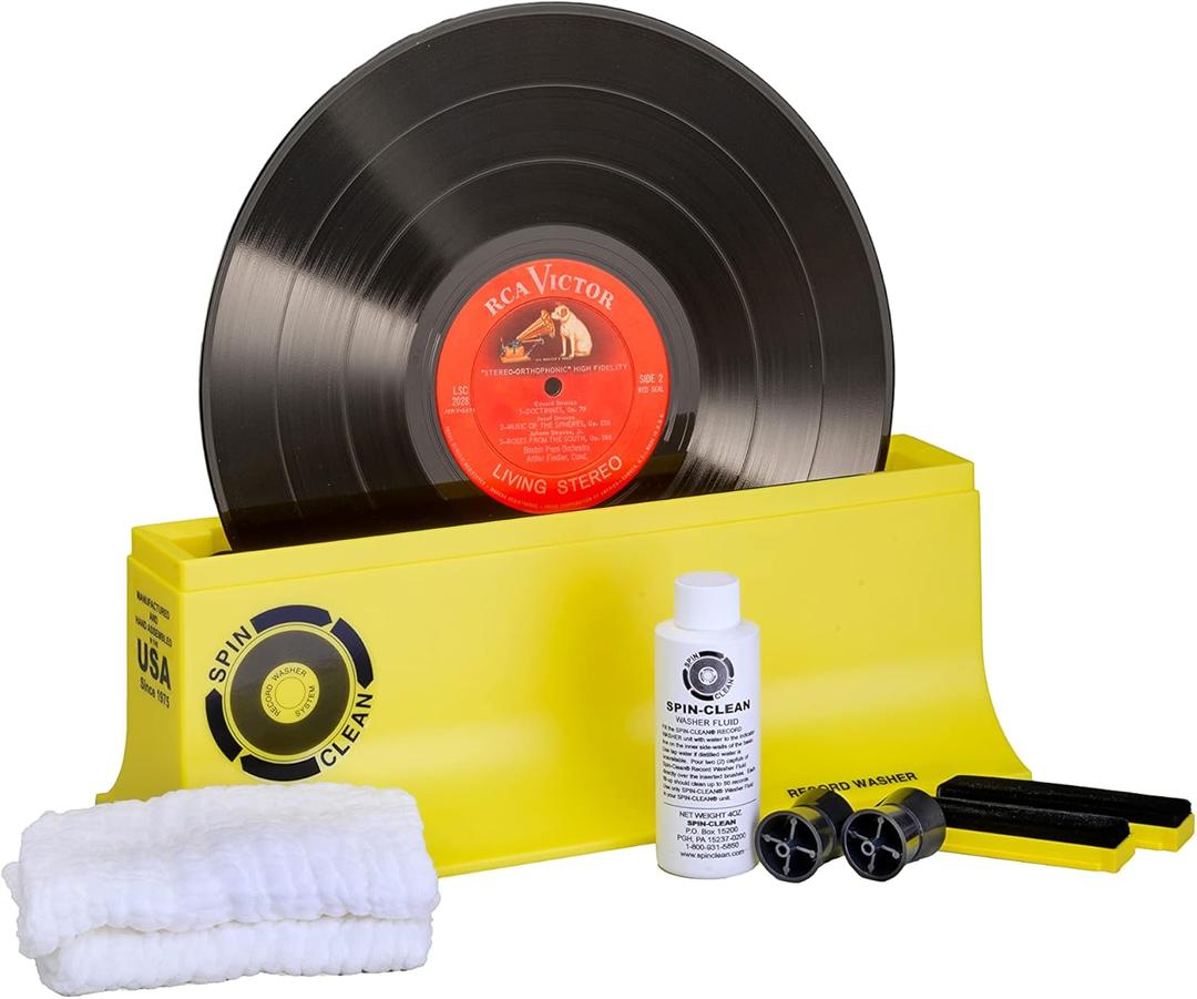 Spin-Clean Record Washer Kit | Vinyl Record Cleaner | Record Cleaning Kit | Alcohol-Free Solution | Snap-in Rollers | Wedge-Fit Brushes | 2 Lint-Free Drying Cloths | Perfect for 33, 48 & 78 RPM