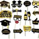 2 x Large Size Graduation Photo Frame + 18 Graduation Photo Booth Props - Grad Class of 2025 Decorations Favors