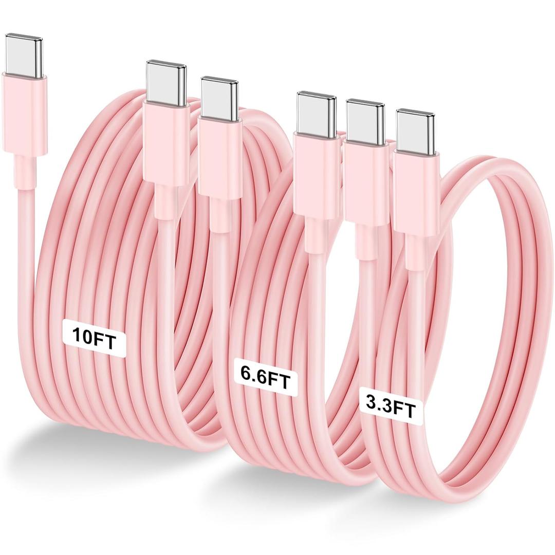 3-Pack Pink [3.3FT+6.6FT+10FT] 60W USB C to USB C Cable, Type C Fast Charging Cable for iPhone Air 17 16e 16 15 Pro Plus Pro Max for Galaxy S25, for iPad Pro/Air/mini, for MacBook Pro/Air and More