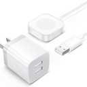 2025 Upgraded for Apple Watch Charger, Magnetic Wireless Charging Cable 3FT [Portable] iPhone iWatch Charger with Dual Port USB Power Adapter Block for iWatch Series Ultra/10/9/8/7/SE/SE2/6/5/4/3/2/1
