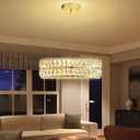 Led 15.7" Gold Ring Crystal Chandelier, Modern Dimmable Chandeliers Lighting and Hanging Adjustable, LED Round Ceiling Light Fixtures for Dining Room Living Room
