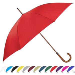 SoulRain 48" Large Umbrella Windproof Stick Umbrellas for Rain, Automatic Open, Vintage Cane Navy Blue big Umbrella with Classic Wooden Handle,Open for 2 Persons adult,for Women & Men(Red)