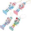 4pcs Small Wooden Christmas Nutcracker Figurines Candy Color Nutcracker Soldier Ornaments 13cm Traditional Xmas Hanging Decorations for Tree Shelf Table