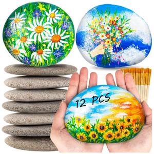Large Rocks for Painting, River Rocks Painting Stones Smooth Flat Rocks with 12PCS Paint Brushes for Painting, Natural Rocks to Paint for Arts DIY Crafts (3.5-5inch)