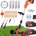 Electric Weed Wacker Eater Cordless Battery Powered, Weed Trimmer 4.0Ah Lightweight No-String with 2 Battery Operated & Wheels, 3 in 1 Stringless Grass Trimmer/Edger/Brush Cutter for Garden Yard Lawn