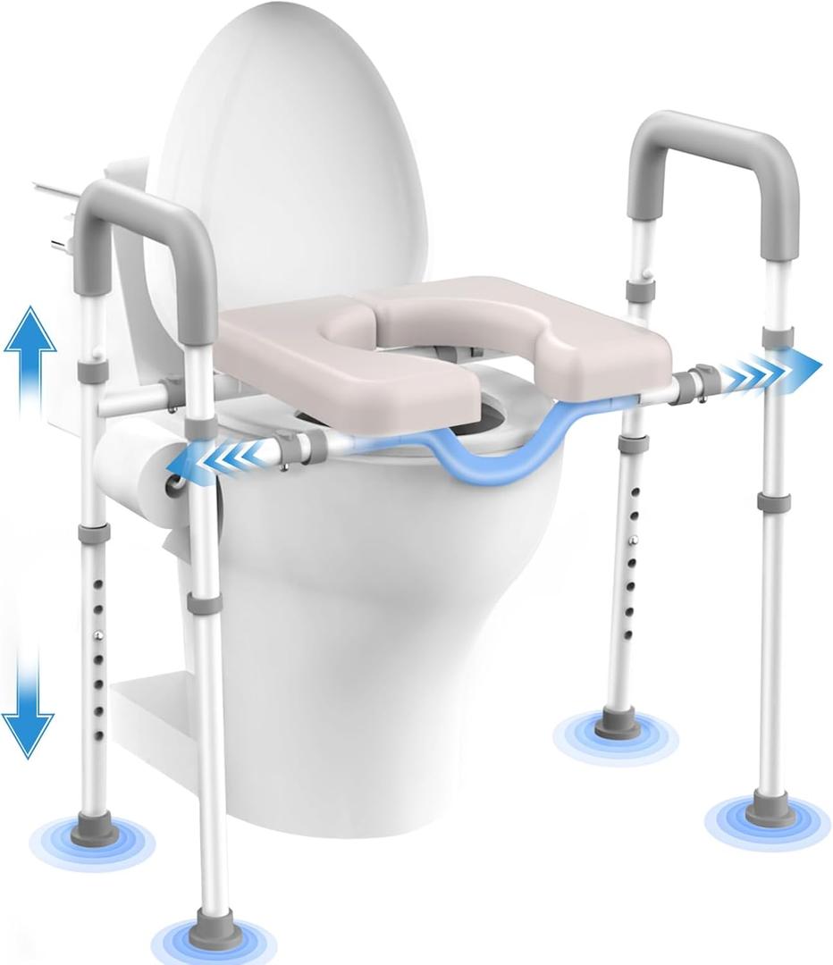 Male-Friendly Raised Toilet Seat with Handles, Adjustable Width Toilet Seat Riser for Seniors, 400LBS Handicap Toilet Seat for Elderly, Elevated Toilet Riser, Fits Any Toilets