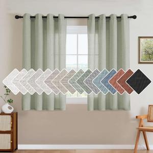 H.VERSAILTEX Elegant Natural Linen Blended Energy Efficient Light Filtering Linen Semi Sheer Textured Curtains/Nickel Grommet Window Treatments Panels/Drapes (Set of 2, Sage, 52 Inch x 45 Inch)
