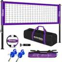 Outdoor Portable Volleyball Net Set with Adjustable Height Steel Poles, Volleyball, Anti-sag Winch System, Pump, Boundary Line, and Carry Bag for Backyard, Beach, Lawn