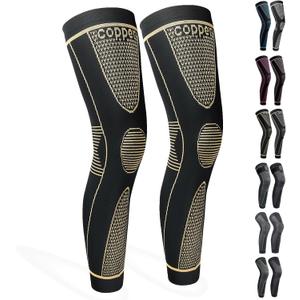Full Leg Sleeves Long Compression Leg Sleeve Knee Sleeves Protect Leg, for Man Women Basketball, Arthritis Cycling Sport (Large (1 Pair), 04_Copper)