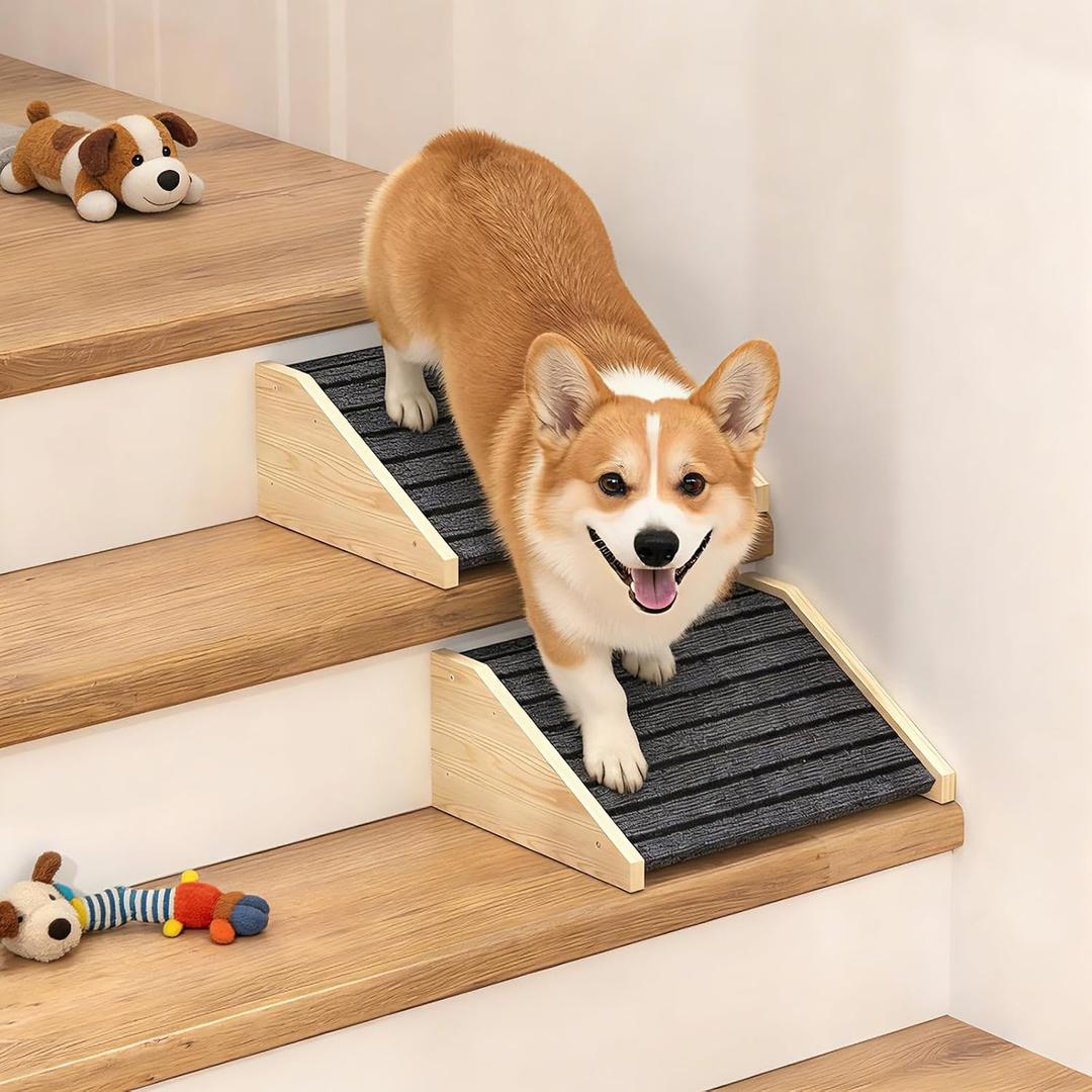 TIMHAKA 2 Pack Dog Ramp for Stairs, Upgraded Widened Non-Slip Dog Stairs for Small Medium Dogs, Wooden Pet Steps for Staircase, Steps and Stairs Assist for Injured & Aged Pets