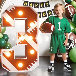 Football 3rd-Birthday Decorations Marquee Numbers: Sport Theme 3FT Large Light up Number Sign 3 Third Year Down Three Years Old Party Decoration Big Balloon Numbers Decor for Boys and Girls