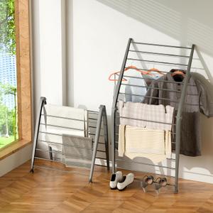 Whitmor Spacemaker Folding Drying Rack, Indoor Clothes Organizer with Patent-Pending Design, Space Saving, 6" L x 26" W x 51.5" H, Grey