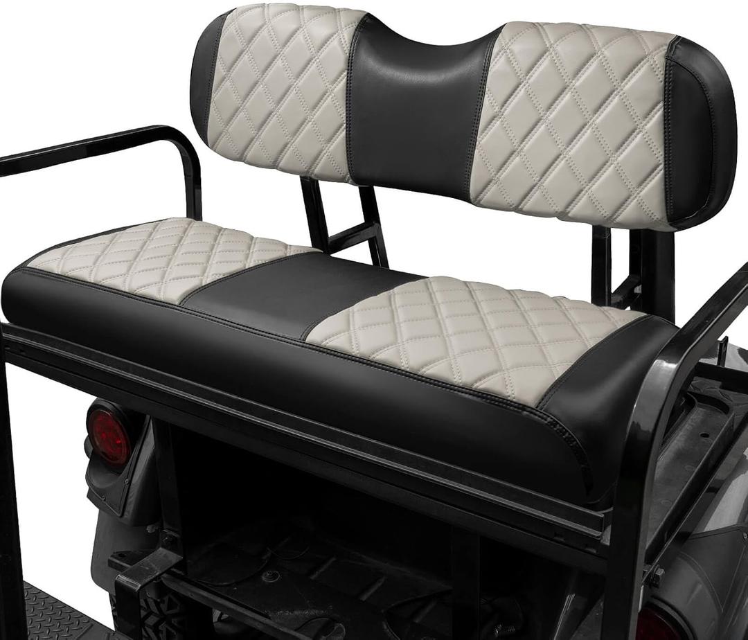 NOKINS Golf Cart Diamond Vinyl Leather Seat Covers, Fit Club Car Precedent DS EZGO RXV TXT Yamaha Drive OEM Ordinary Rear Seat Cushion, No Stapler, Multiple Colors and Breathable (Oyster Gray&Black)