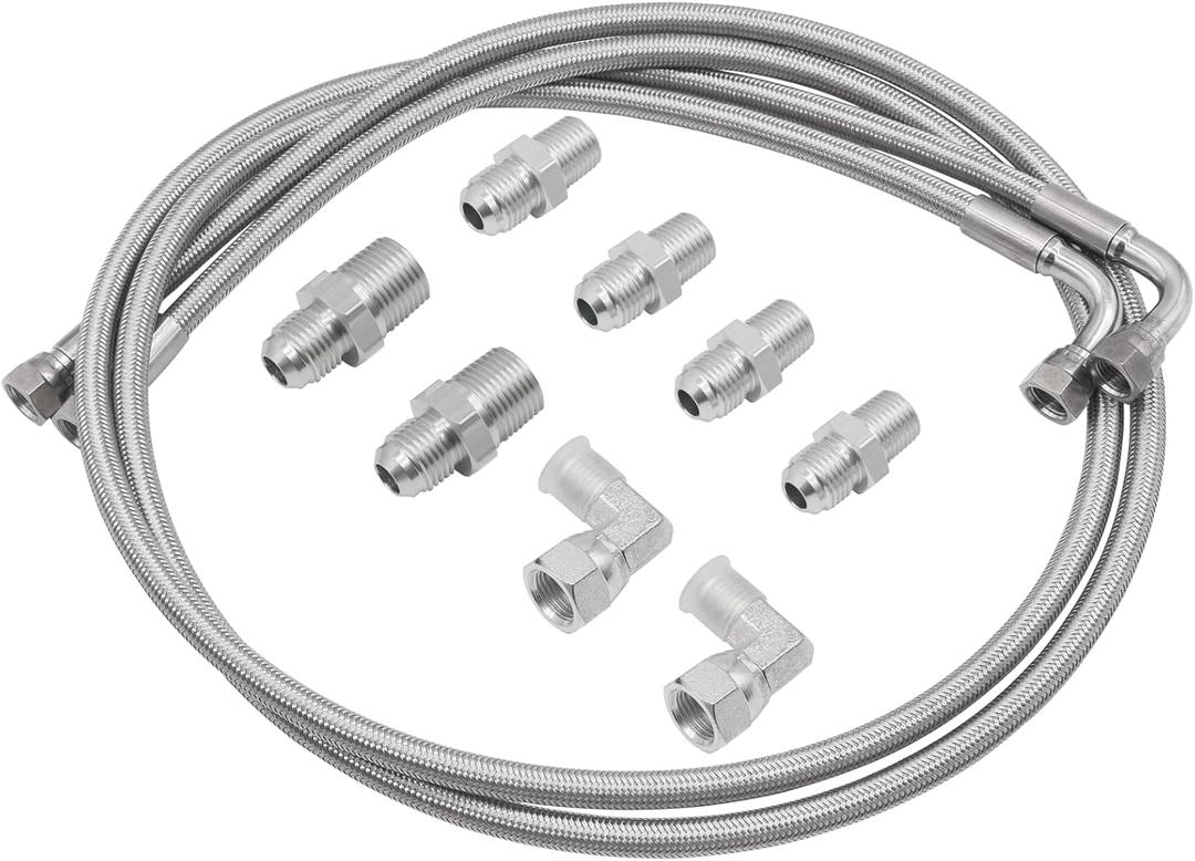52" 6AN SS Braided Transmission Cooler Hose Lines,for Chevy Ford Mopar GM GMC Buick Cadillac Cars and Trucks Replace 700R4/ TH350/ TH400/ NP-700RTL