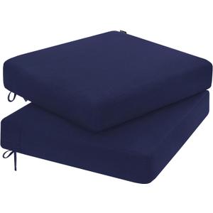 Favoyard Outdoor Chair Cushion 16 x 17 x 3 Inch Rainproof & 3-Year Fade Resistant Patio Furniture Cushions with Removable Cover and Adjustable Ties for Garden Sofa Couch Pads Set of 2, Blue