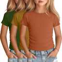 LessonZoo 3 Pack Girls Short Sleeve Cute Shirts, 3-Color, 11-12 Years