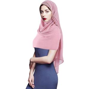Geyoga Hijab Scarf for Women Soft Chiffon Rhinestone Long Scarf Shawl Fashion Muslim Hijab Head Wrap Scarves (Pink)