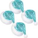 4 Pcs Adult Sequin Santa Hat Unisex Shiny Christmas Santa Claus Hat with Lining Plush Brim for Women Men (Lake Blue)