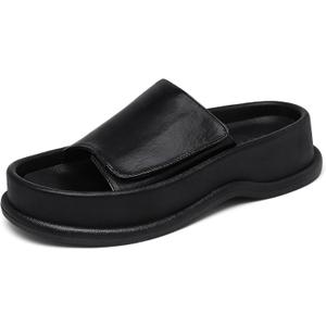Putu Women's Platform Slide Sandals Open Toe Sandals Comfort Slides Slip On Black Size 9 (Black)