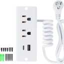 Drawer Outlet Kit, Recessed Furniture Power Strip, PD 20W Fast Charging Horizontal Outlet, Clutter-Free Drawer Socket with 2 USB(A & C) and 2 12 Amp AC Ports, 7.2 FT Power Cord, Spring Cable (White)