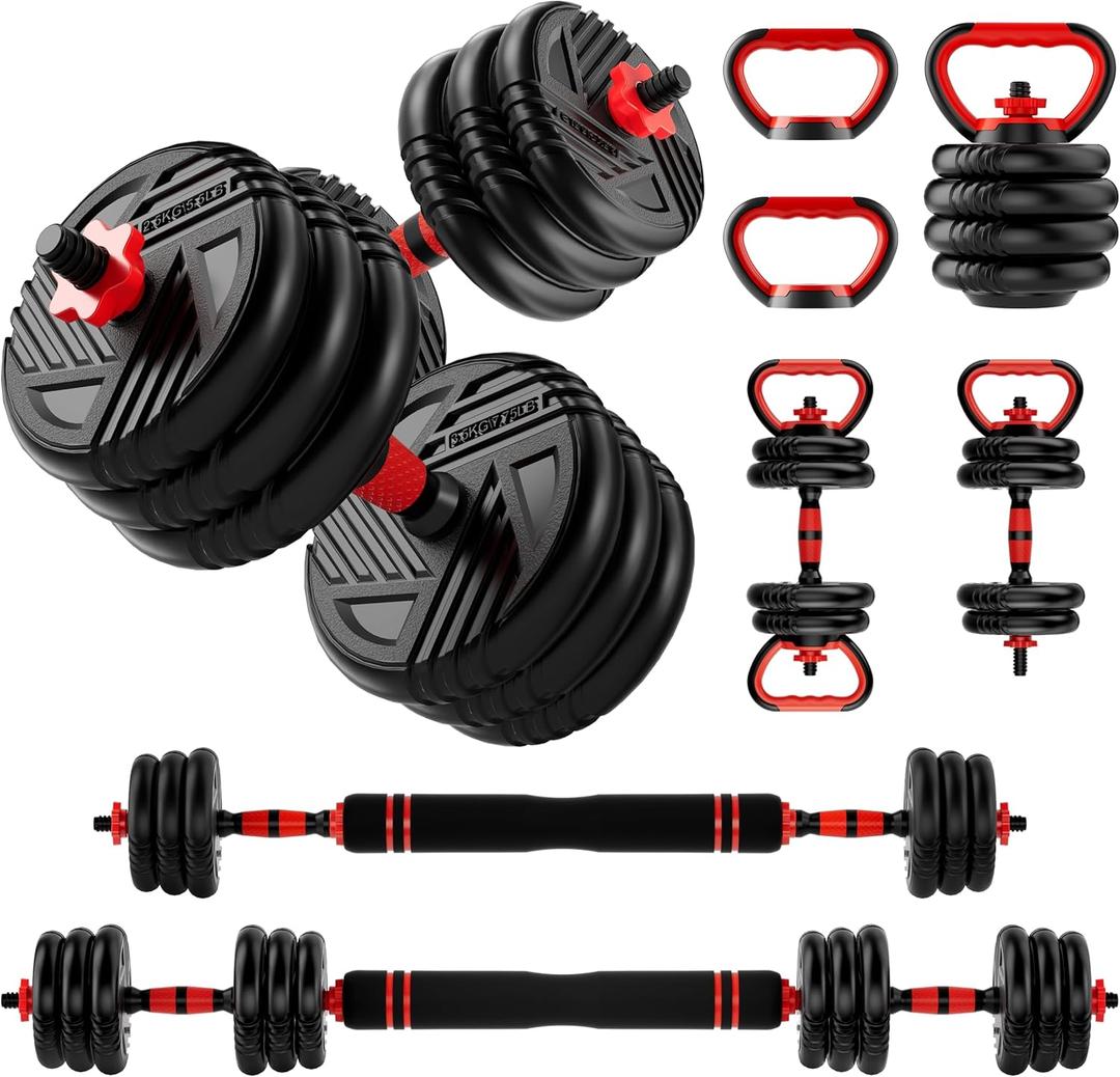 Adjustable Dumbbell Set, 30lbs, 5 in 1 Multi-Function Dumbbells Set Converts to Barbell & Kettlebell, Weight Set for Home Gym Workout, Suitable for Men/Women Strength Training