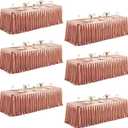 6 Packs Dusty Rose Satin Tablecloths Rectangle 8FT, Glitter Spandex Fitted Stretch Table Covers Wrinkle-Free Floor Length Shimmer Table Skirt for Weddings Parties Baby Shower Banquets Vendor Events