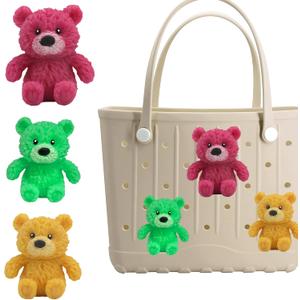 Charms for Bogg Bag, 3D Animals Accessories With Sturdy Clips for Totes, Rubber Bag Cute Accessories, Decoration Charms for Girls Women (3 bear rose red+green+yellow)