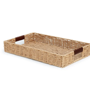 Handwoven Multipurpose Rectangle Rattan Tray, 20” x 12” – Durable Wicker Tray with Leather Handles for Home Decor Display