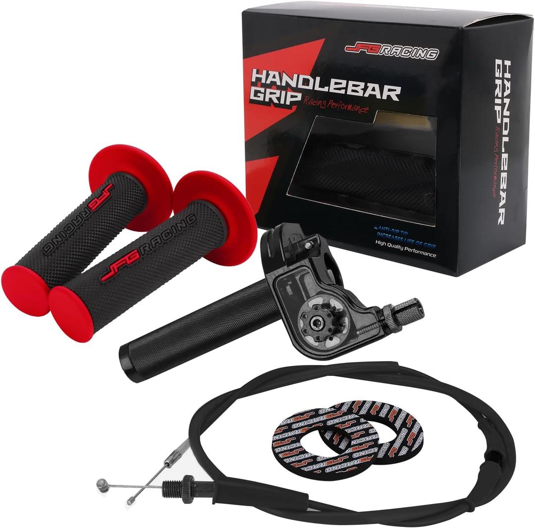 JFG RACING Motorcycle Throttle Assembly,7/8" 22mm Twist Throttle Grips With Rotating Shaft Throttle Cable CNC Universal For CRF50 KLX SSR TTR 110 125 150 200 250cc Dirt Pit Bike ATV Mini Bike Black