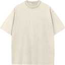 Men's Cotton T-Shirts Oversized Unisex Short Sleeves Casual Loose Wash Solid Basic Tee Tops (Medium, Beige)