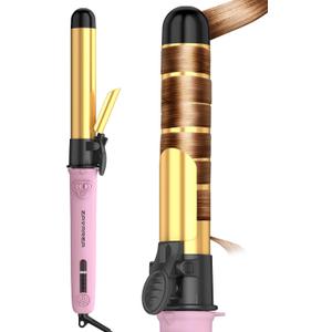Easy to Use Rotating Curling Wand, Self Rotating Automatic Curling Iron, Dual Voltage Long Barrel for Hair Curls and Waves, 5 Heat Settings Waver Hair Tool (Pink-gold)