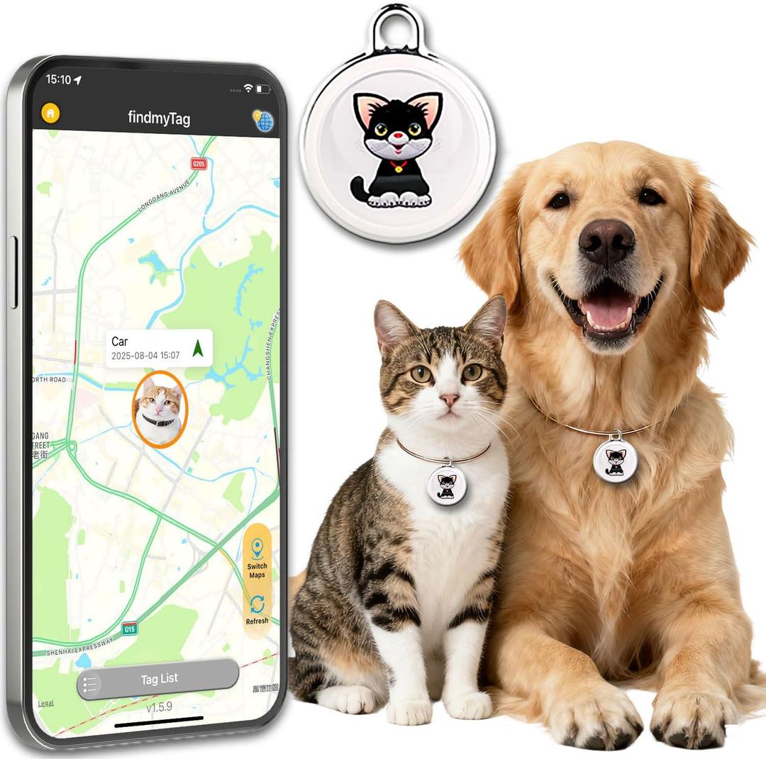 GPS Tracker for Dogs & Cats, No Monthly Fee, No SIM Card, Real-Time Positioning & Smart Anti-Lost Alerts,Mini Waterproof Drop-Proof Pet Tracker,365-Day Extra Long Battery Life,Works with iOS & Android