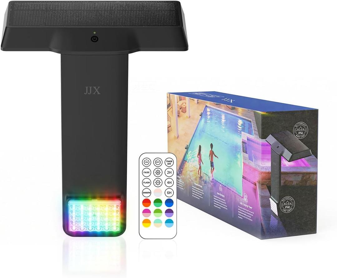 JJX Solar Pool Lights, 150 Wide Angle Double Brightness Magnetic Pool Lights for Above Ground & Inground Pools, IP68 Waterproof Solar + Type-C Charging, 20 Color Modes