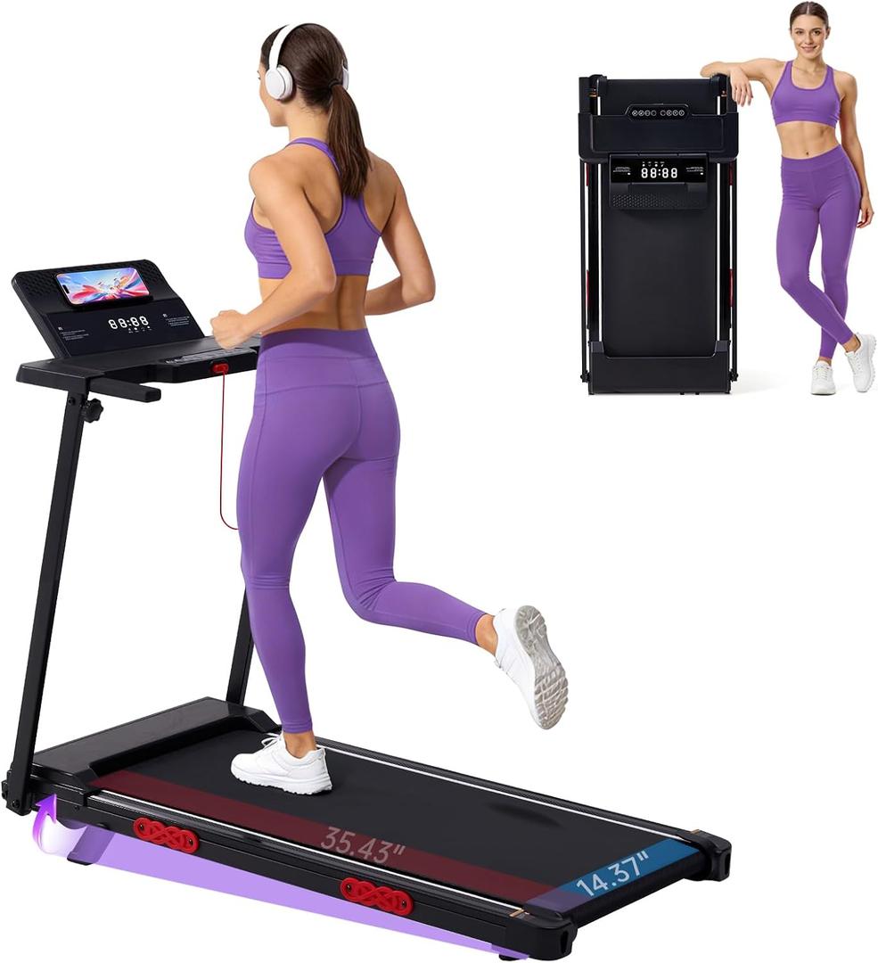 Walking Pad Treadmill with Handle Bar, 3.0HP Portable Electric Treadmills for Exercising, 0.6-7.6MPH Mini Walking Pad Treadmill with Incline, Under Desk Treadmills for Home Small, 350LBS