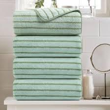 4 Piece Green Cabana Stripe Large Bath Towels Oversized Bath Sheet Super Soft Breathable Jumbo Bathroom Towels Highly Absorbent Shower Towel Quick Dry Beach Chair Towel Spa Gym Hotel Towel Set