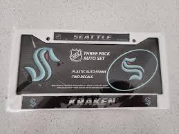 Seattle Kraken NHL Metal License Plate Frame and 2 Decals