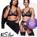 RSLOVE Women Lingerie Sets with Garter Belt 3 Piece Lace Teddy Babydoll Bodysuit (Black, XL)